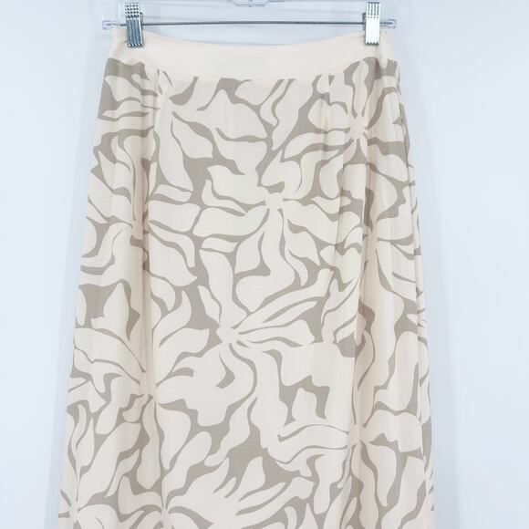 Mon Renn High Tide Midi Skirt  Stone Taupe Abstract Print Slit Long Womens Sz S - Picture 10 of 13